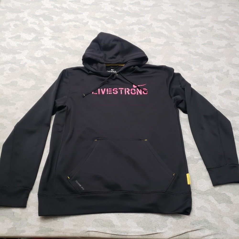 Nike Sweatshirt Mens Large Black Therma Fit Hoodie Pocket Pull Over Livestrong